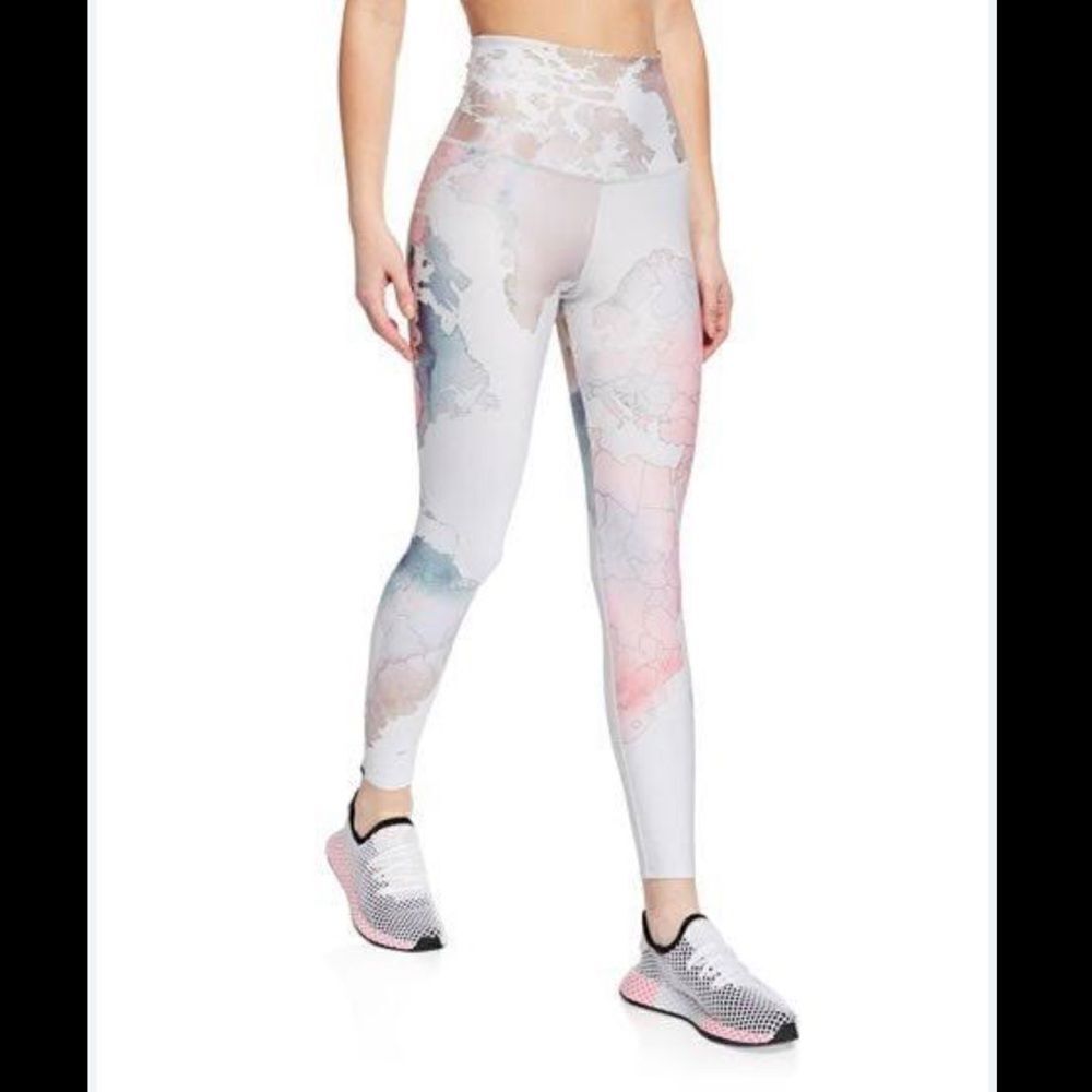 Onzie Flow Highrise Basic Midi Globe Graphic Print Yoga Legging - S/M